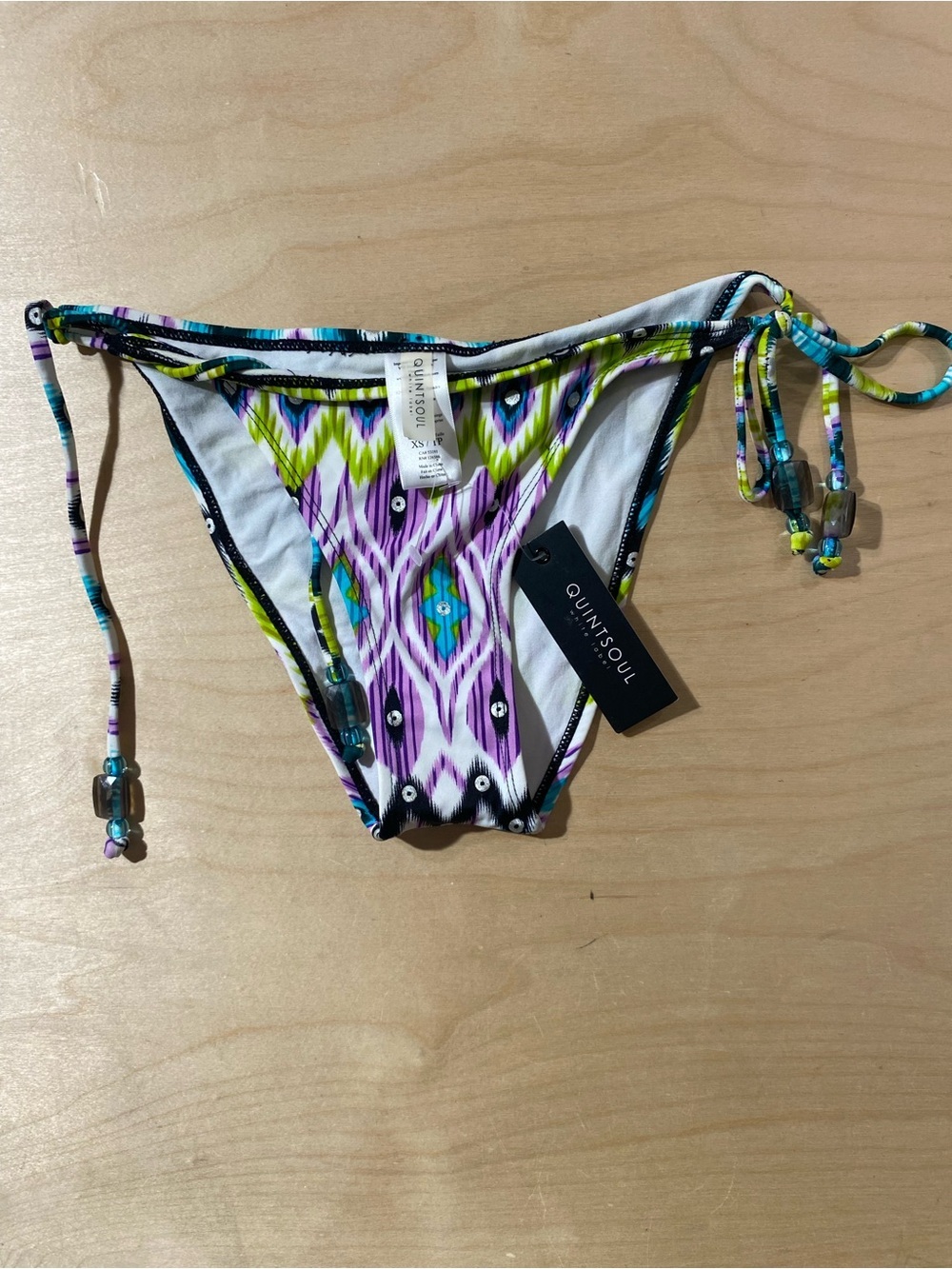 Quintsoul String Bikini Bottom - Purple Green Ikat Print XS (RG)